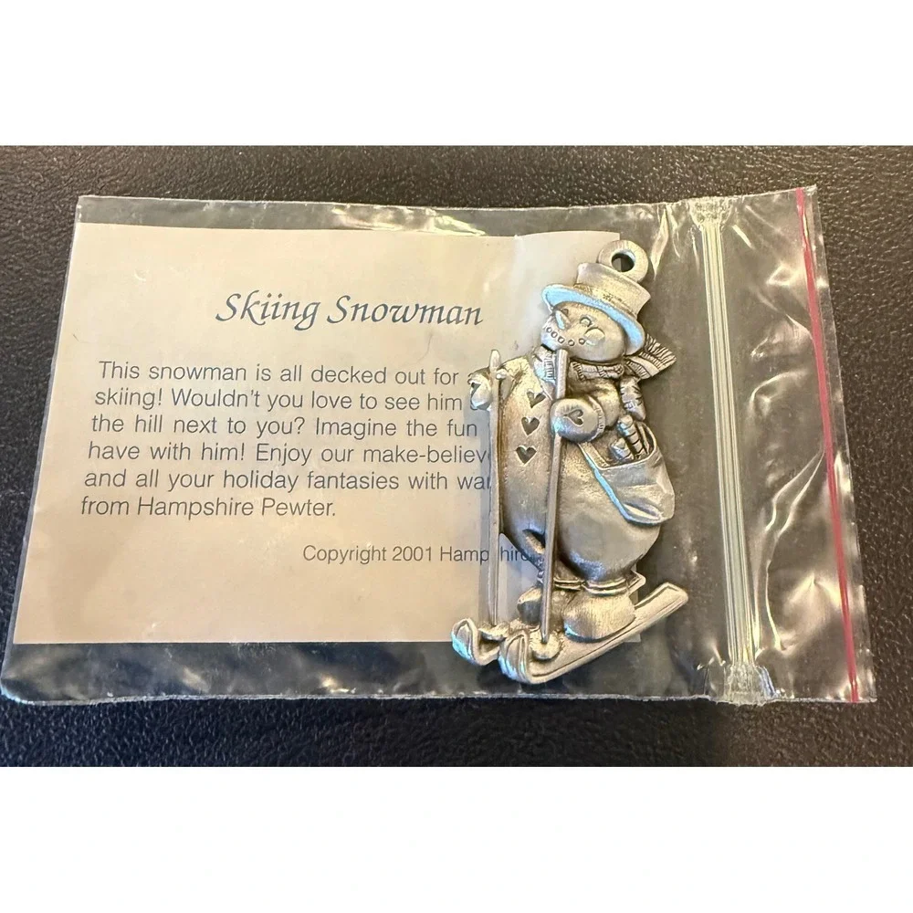 Hampshire Pewter Christmas Skiing‎ Snowman Ornament Silver 2001 Holiday Decor